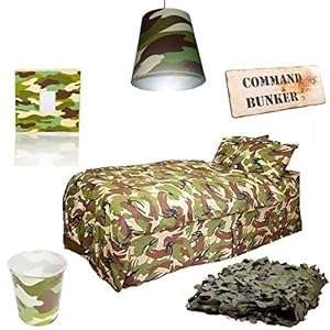 Kids Army Camo Themed Bedroom Set Includes Bedding & Camo Net