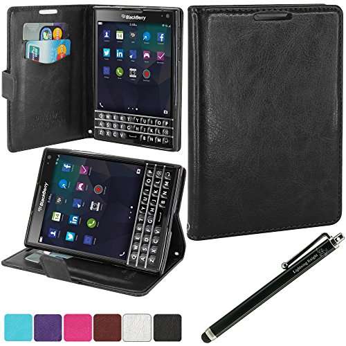 LK BlackBerry Passport Case -Wallet PU Leather Case Flip Cover Built-in Card Slots & Stand for Black