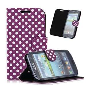 Purple White Polka Dot Leather Wallet Pouch Case Cover for Samsung Galaxy S3 i9300