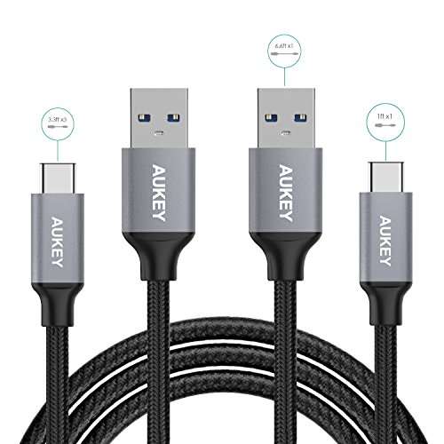 AUKEY USB-C to USB 3.0 Cable Braided (3.3ft x 3, 6.6ft x 1, 1ft x 1) Pack of 5