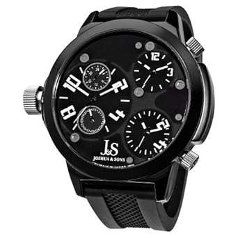 Joshua & Sons Men's JS-40-WT Quartz Triple Time Zone Rubber Strap Watch
