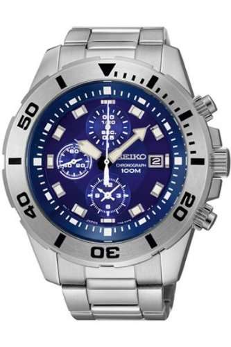 Seiko Chronograph Blue Dial Stainless Steel Mens Watch SNDD97