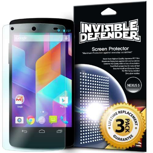 [NEW RELEASE] Invisible Defender - Google Nexus 5 Screen Protector with [3 PACK/Lifetime Replacem