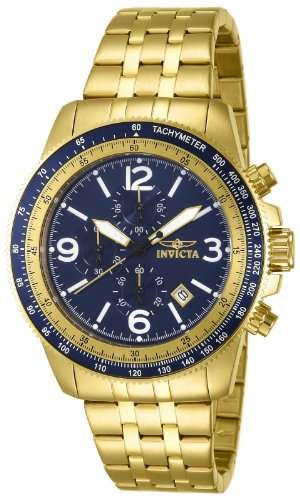 Invicta Men's 13966 Specialty Chronograph Blue Dial 18k Gold Ion-Plated Stainless Steel Watch