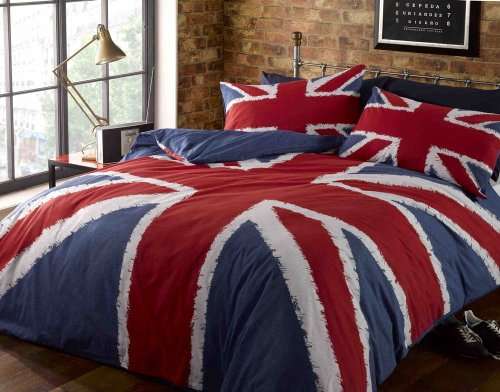 Funky Union Jack British UK Blue Red White Double Duvet Cover Bedding Bed Set