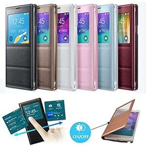Eallc Samsung Galaxy Note 4 case--New arrival Premium Ultra Flip S View Leather Case Cove (Black)