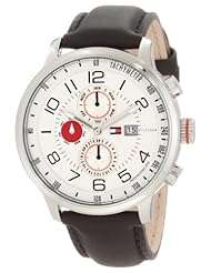 Tommy Hilfiger Men's 1790858 Stainless Steel and Leather Multi-Function White and Red Dial Watch