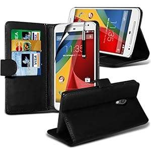 (Black) Motorola Moto G 2014 2nd generation XT1068 Elegant Faux Credit / D (Wallet + Pen (Black))