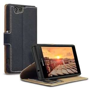 Terrapin - Sony Xperia Z1 Compact Low Profile Faux Leather Wallet/Folio Cover/Holster wit (Black)