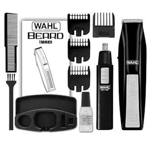 Wahl 5537-1801 Cordless Battery Operated Beard Trimmer with Bonus Ear, Nose and Brow Trimmer