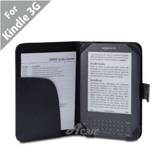 Acase(TM) Classic Kindle 3 (Latest Generation) Leather Case (Black) with Screen Protector Film Clear