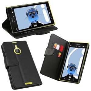 Orzly Nokia Lumia 1520 BLACK Executive Wallet Case Cover Skin Cover with HORIZONTAL VIEWING STAND Ho