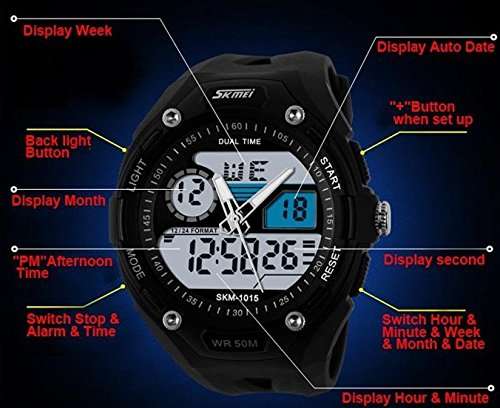 SKMEI Men's Fashion Dual Time Zones Multifunctional Analog-Digital Wrist Watch - Blue