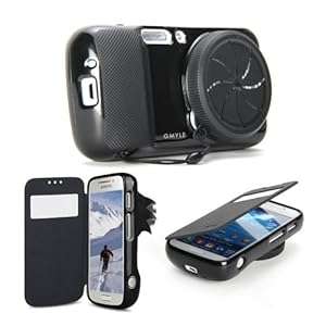 GMYLE (R) Black Zoom TPU Flip Folio Cases with Lens Cover and GMYLE brand logo for Samsung Galaxy S4