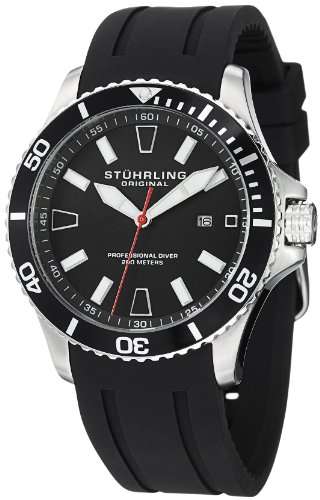 Stuhrling Original Men's 706.01 Aquadiver Regatta Diver Sport II Quartz Date Black Rubber Strap Watc