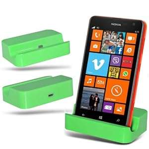 Nokia Lumia 625 Desktop Dock Micro USB Charging Station Charger Stand Holder (Green) by Aventus
