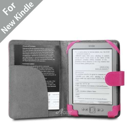 Acase(TM) Classic Kindle (Lastest Generation) Leather Case (HOT PINK) for 4th Genertaion