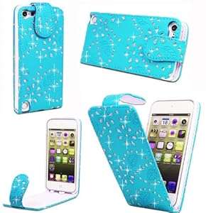 Magic Global Gadgets - Sparkly Turquoise Diamond Glitter Leather Flip Case Cover Pouch For Apple iPo