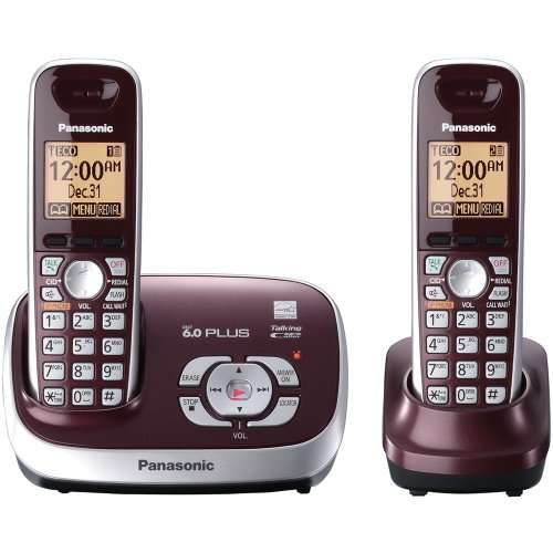 Panasonic KX-TG6572R DECT 6.0 Cordless Phone with Answering System, Wine Red, 2 Handsets