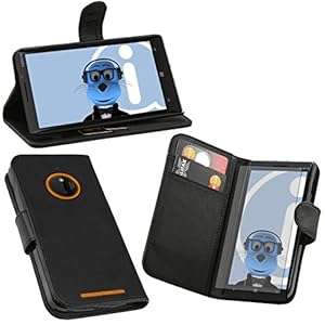 iTALKonline Nokia Lumia 830 PU Leather BLACK Executive Flip Wallet Book Case Cover with C (Black)