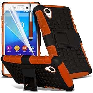(Orange) Sony Xperia M4 Aqua case High Quality Tough Durable Survivo (Shock proof + Pen (Orange))
