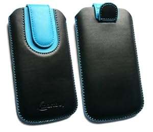 Emartbuy Blackberry Leap Black / Blue Premium PU Leather Slide in P (Black / Blue Two Tone Pouch)