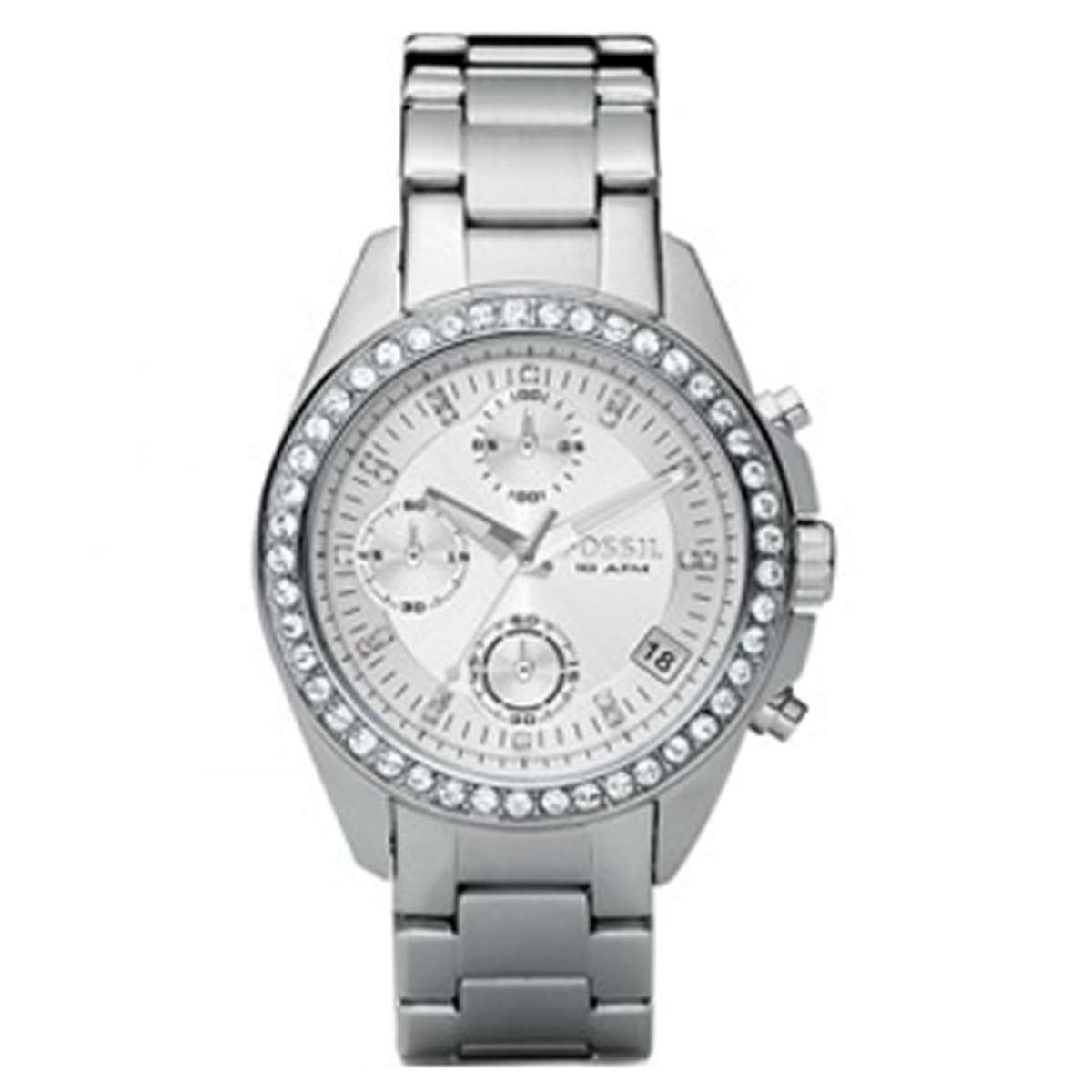 Fossil Women's ES2681 Stainless Steel Bracelet Black Glitz Analog Dial Chronograph Watch