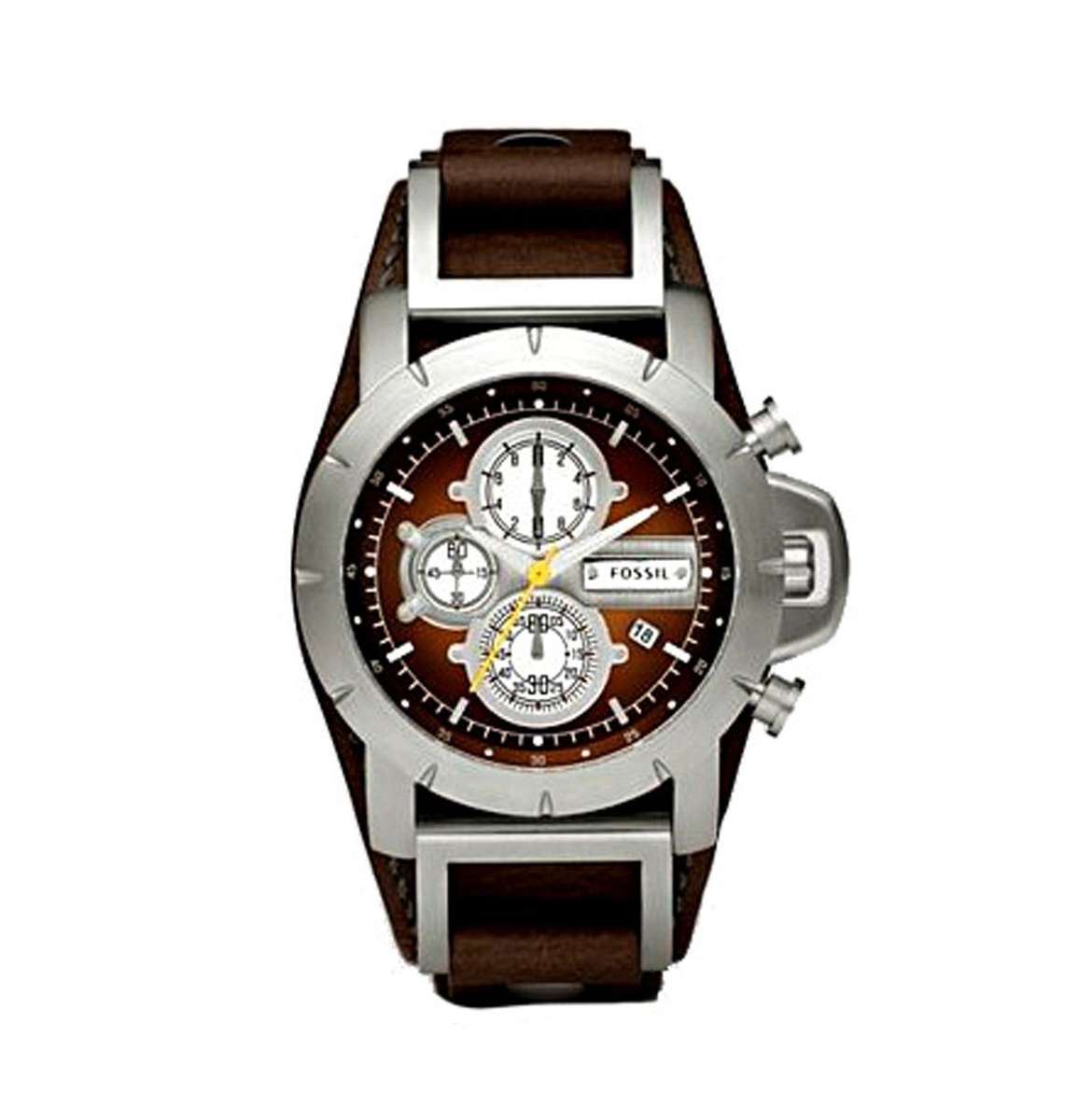 Fossil Men's JR1157 Brown Leather Strap Brown Analog Dial Chronograph Watch