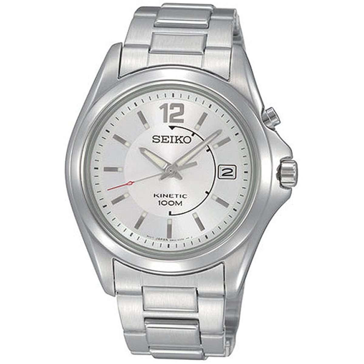 Seiko Men's SKA475P1 Silver Dial Kinetic Stainless Steel Watch