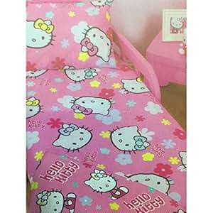 Hello Kitty Childrens Girls Ditsy Junior Bed Duvet Cover Bedding Set (Junior Bed) (Pink)