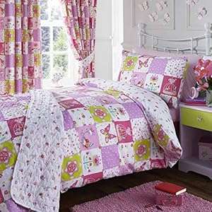 Patchwork Pink Girls Single Quilt Duvet Cover & Pillowcase Bedding Bed Set New