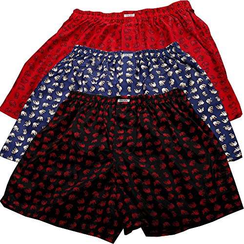 Pack Three Underwear Thai Silk Blend Boxer Shorts with Elephants Stripes (Size L : 28-30 Inches)