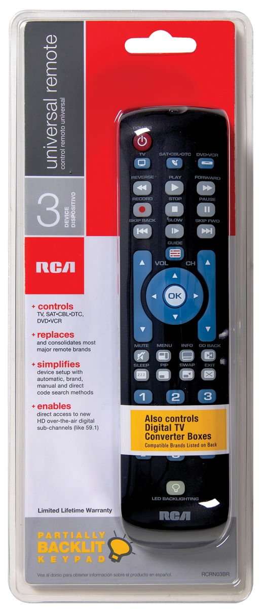 RCARCRN03BR 3 Device Backlit Universal Remote