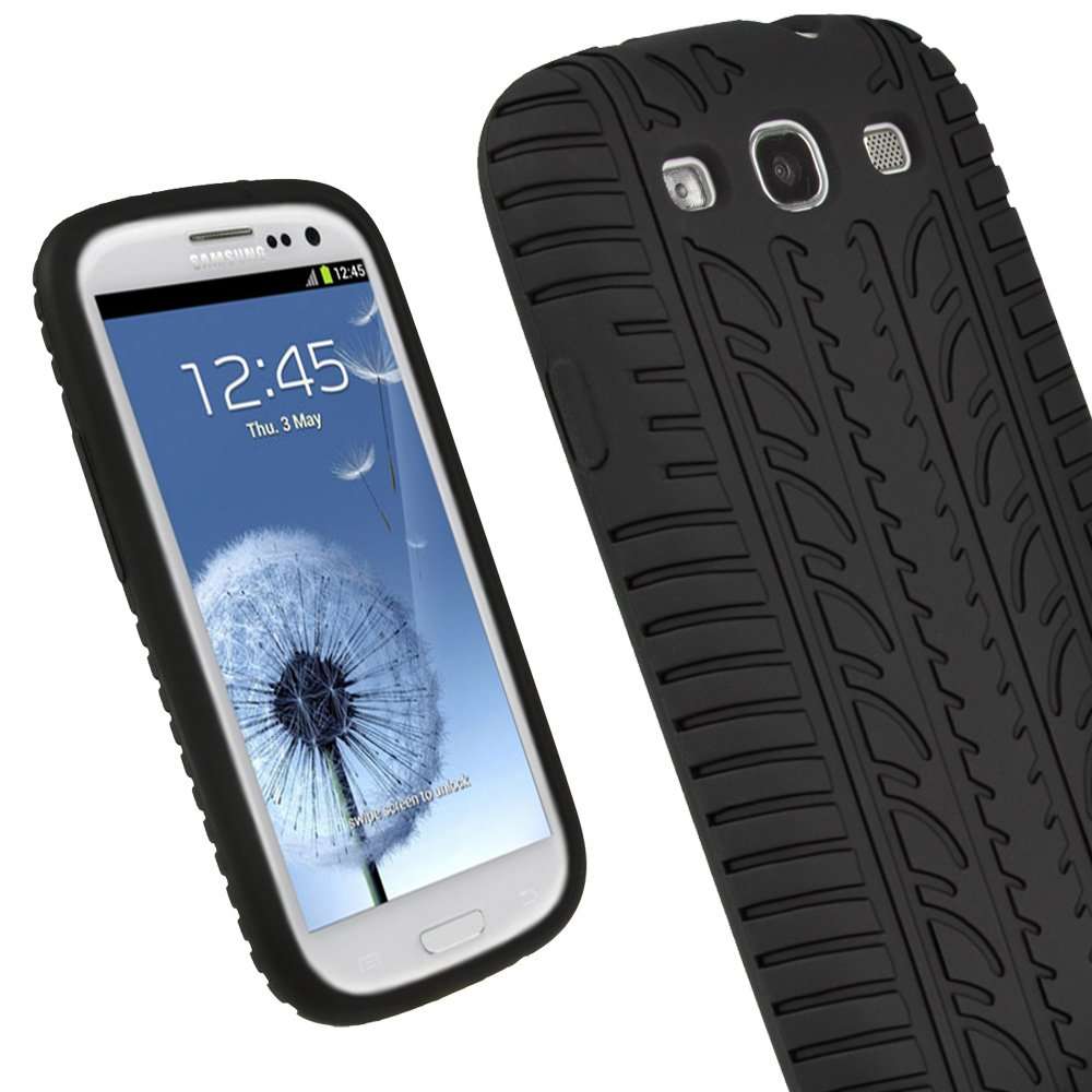 Black Tyre tread Silicone Skin Case Cover  for Samsung Galaxy S3 III i9300 + Screen Protector