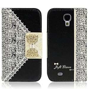 Ukamshop Cute Pink Lace Bow Flip Wallet Leather Case Cover (Samsung Galaxy S4 Black)
