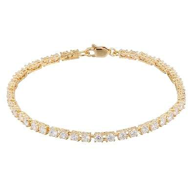 Platinum Plated or 18k Yellow Gold Plated Sterling Silver Round Cubic Zirconia Tennis Bracelet (3mm,