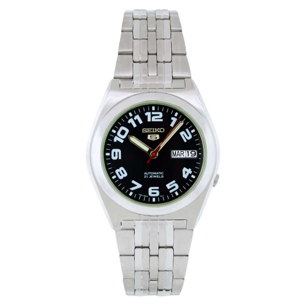 **R3500**Seiko Men's SNK655 Stainless Steel Analog with Black Dial Watch self wind/ clear back