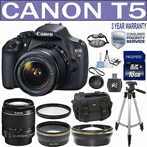 Canon EOS Rebel T5 18MP EF-S Digital SLR Camera + Canon 18-55mm IS Lens + .43x Wide Angle + 2.2x Tel