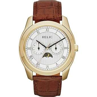 Relic by Fossil Harris Moon Phase Brown Leather Mens Watch ZR15705