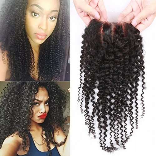 Sunwell 6A Virgin Human Hair Lace Top Closure Kinky Curly Bleached Knots with Baby Hair 3.5"x4" 3 Wa