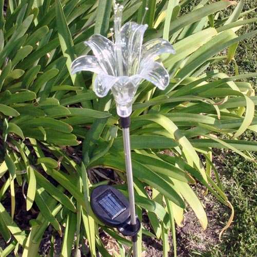 TWO Solar Lily Flower Garden Stake Color Change Light set of 2