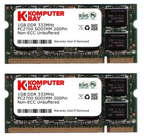 KOMPUTERBAY 2GB (2x1GB) DDR SODIMM (200 pin) 333Mhz DDR333 PC2700 LAPTOP MEMORY