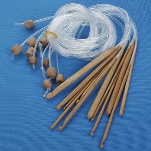 12 Sizes Afghan Tunisian Carbonized Bamboo Crochet Hooks 3.0-10.0mm--With Adjoined Plastic Cable for