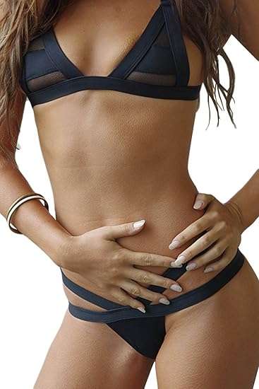 Sexy Black Mesh and Straps Bikini Set - Small