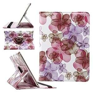 360 Degrees Rotating PU Leather Case Smart Cover Stand for iPad Air 2 (Pink Lucky Flower Pattern)