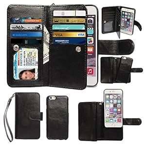 xhorizon TM FLK Premium Leather Folio Case [Wallet Function] [Magnetic Detachable] Fashio (Black)
