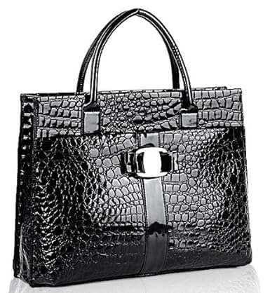 Chic Black MAXX Crocodile Print PU Patent Leather Office Tote Top Handle Satchel Handbag Briefcase
