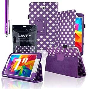 SAVFY Samsung Galaxy Tab 4 7.0 7-inch PU Leather Case Cover and Flip Stand B (polka dots PURPLE)