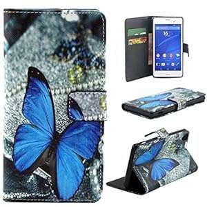 Atdoshop New Blue Butterfly Magnetic Flip Leather Case Cover for Sony Xperia Z3