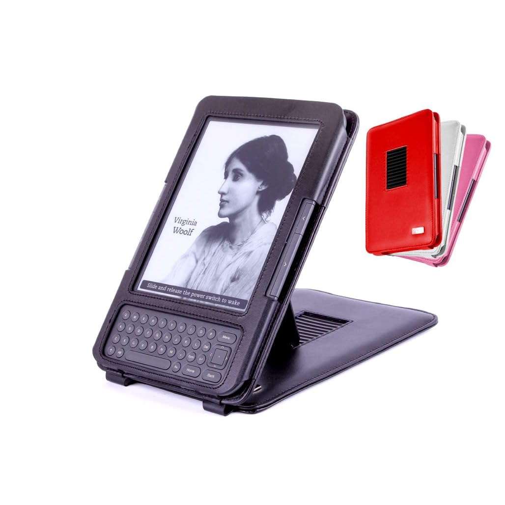 IN STOCK - BLACK/RED/WHITE/PINK Genuine Leather Case/Cover With Adjustable Stand For Kindle 3